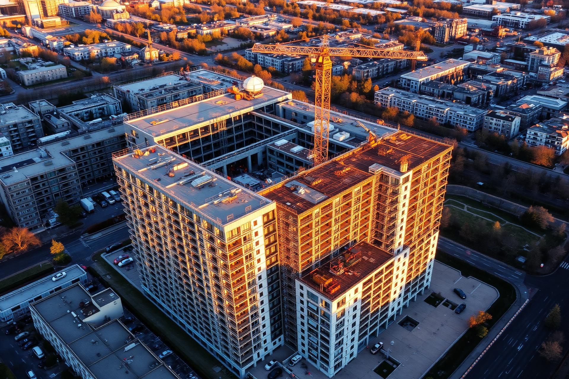 Luftaufnahme eines Immobilienprojekts im Bau